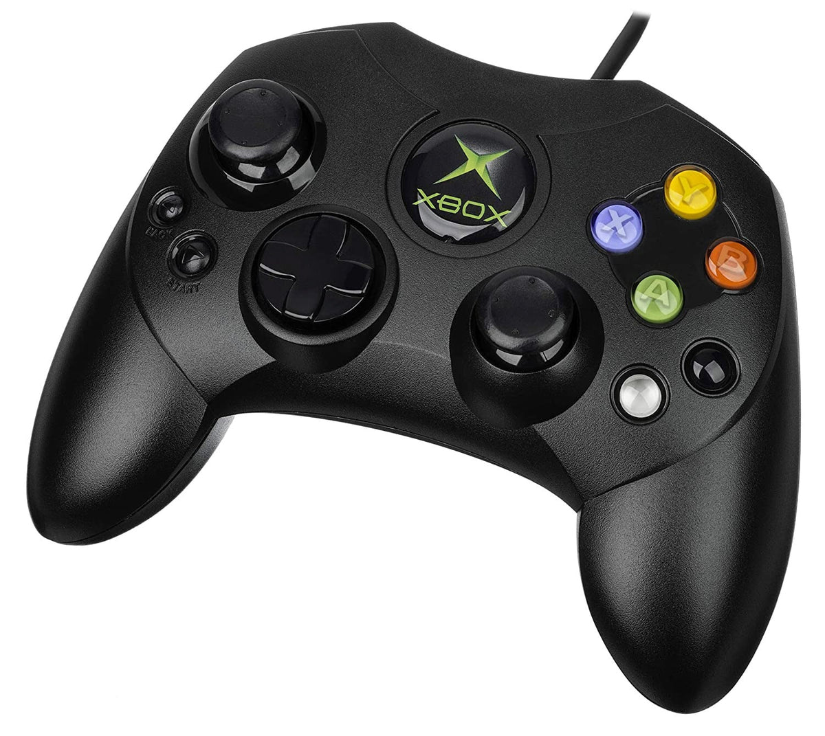 S-Type Xbox controller black with ergonomic grips two analog sticks D-pad face buttons and detachable breakaway cable