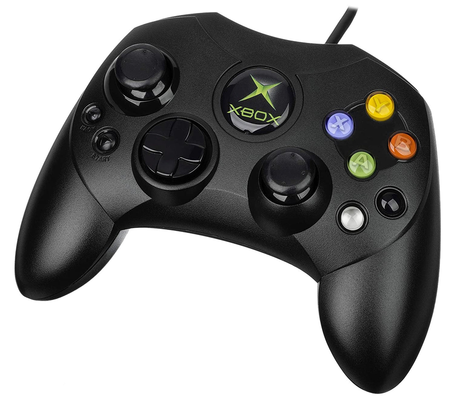 S-Type Xbox controller black with ergonomic grips two analog sticks D-pad face buttons and detachable breakaway cable